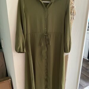 Nicole Miller Olive Green Long Sleeve Dress